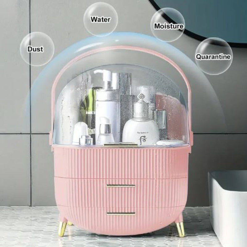 Elegant Pink Makeup Organizer with Golden Accents
