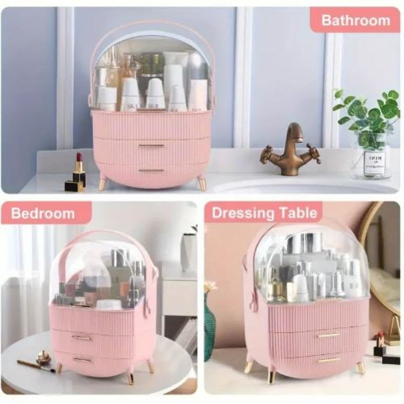 Elegant Pink Makeup Organizer with Golden Accents