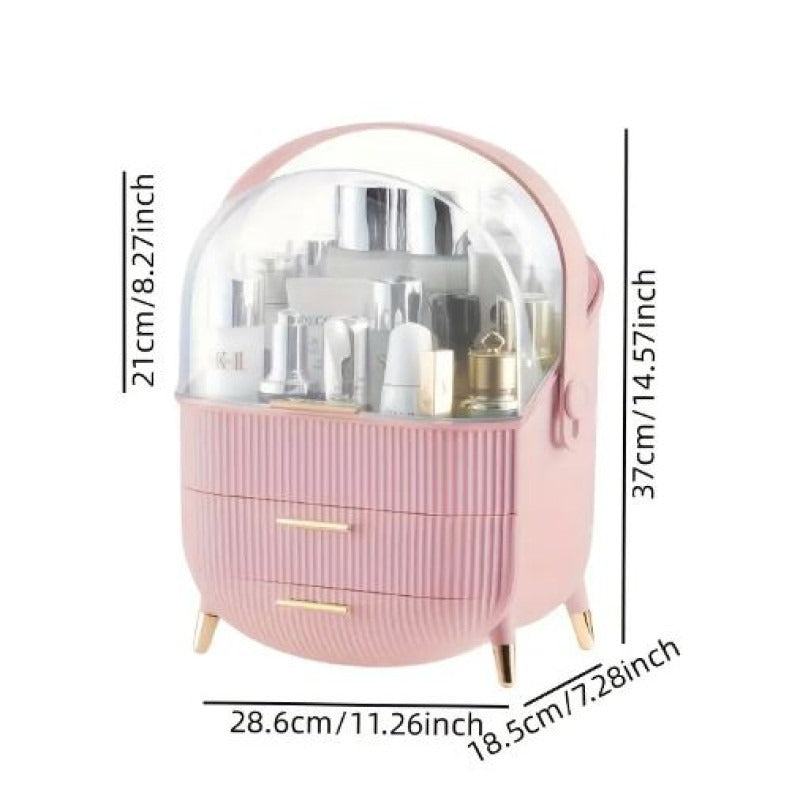 Elegant Pink Makeup Organizer with Golden Accents