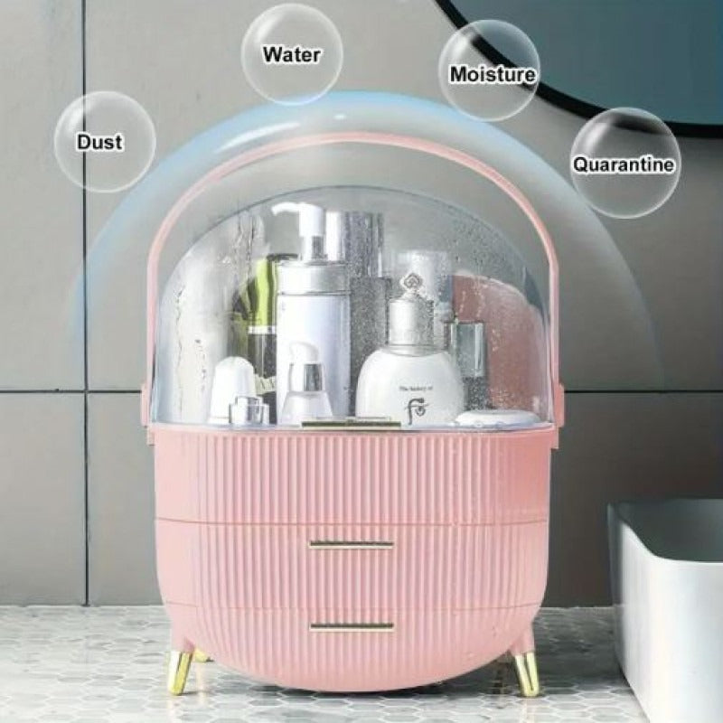Elegant Pink Makeup Organizer with Golden Accents