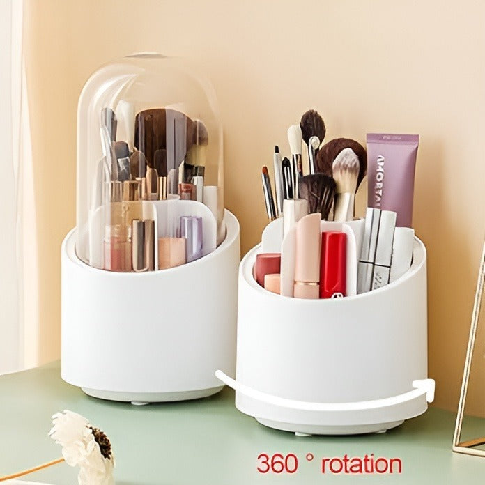 360° Rotating Makeup Brush Storage Box Portable Desktop Cosmetic Organizer