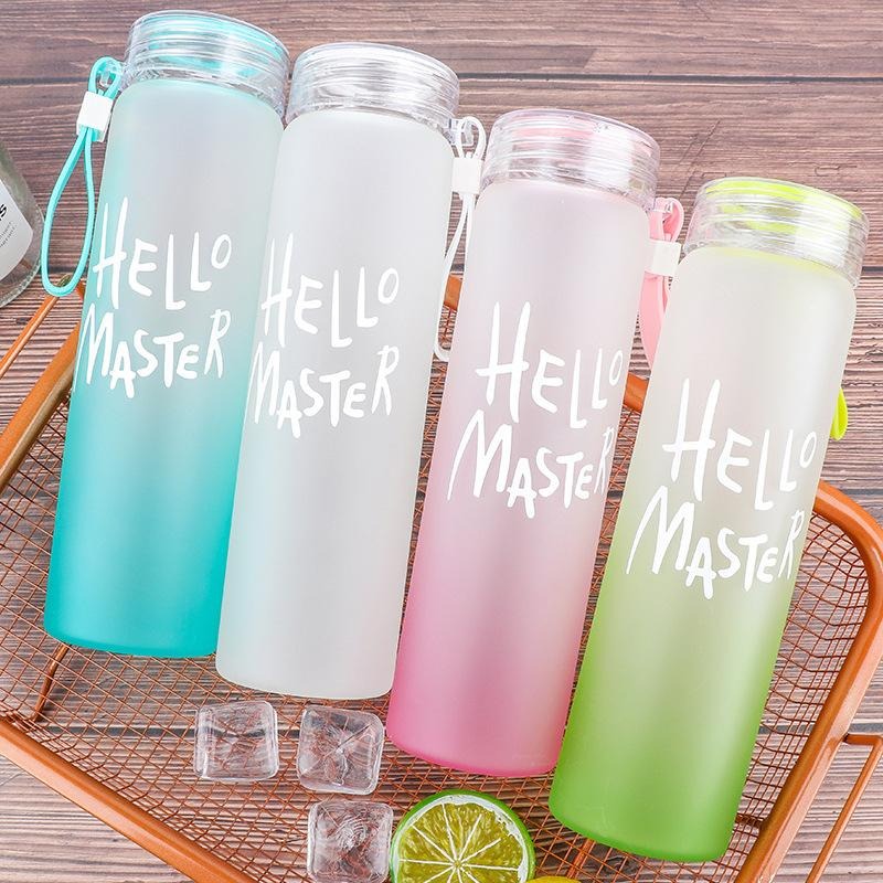 New Hello Master Frosted Crystal Glass Water Bottle – Stylish Multicolor Design – Eco-Friendly, BPA-Free, Leak-Proof with Handle for Travel, Gym, and...