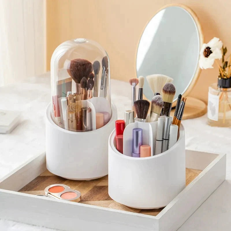 360° Rotating Makeup Brush Storage Box Portable Desktop Cosmetic Organizer