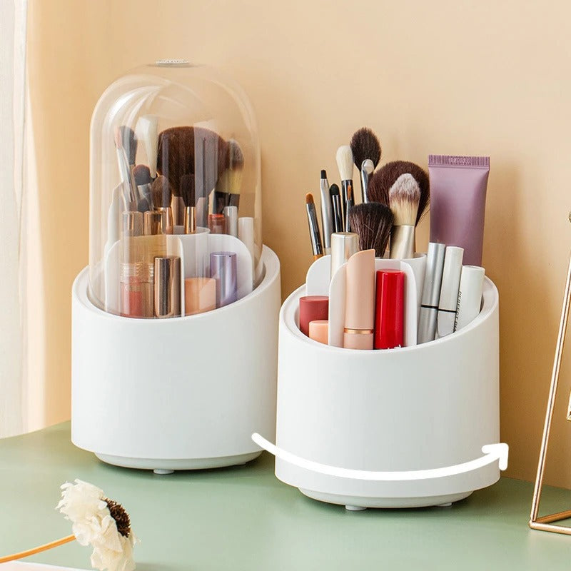 360° Rotating Makeup Brush Storage Box Portable Desktop Cosmetic Organizer