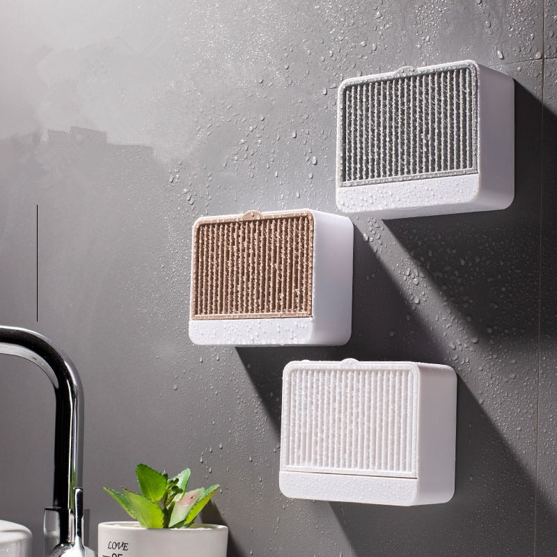 Creative Wall Mounted Soap Box with Lid Double Grids Soap Draining Rack Bathroom