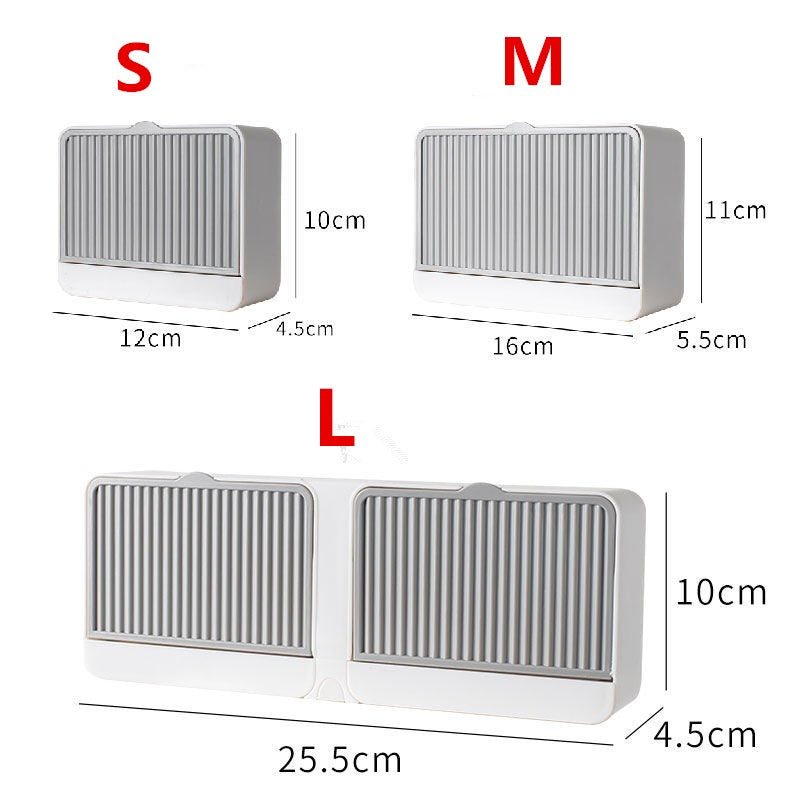 Creative Wall Mounted Soap Box with Lid Double Grids Soap Draining Rack Bathroom
