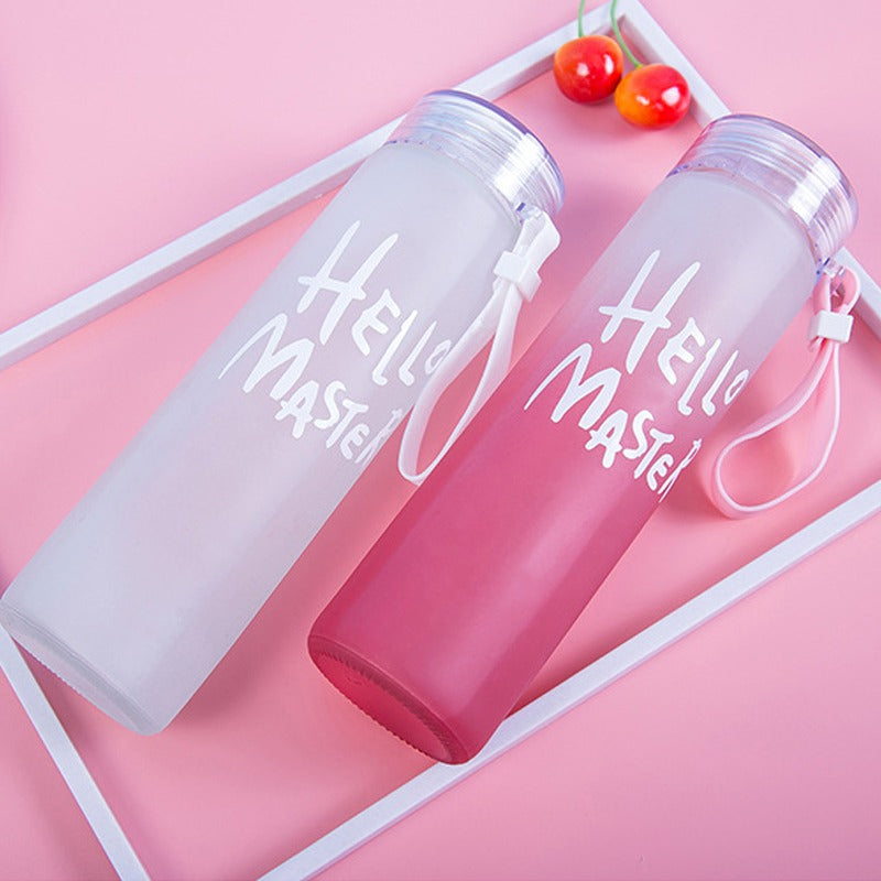 New Hello Master Frosted Crystal Glass Water Bottle – Stylish Multicolor Design – Eco-Friendly, BPA-Free, Leak-Proof with Handle for Travel, Gym, and...