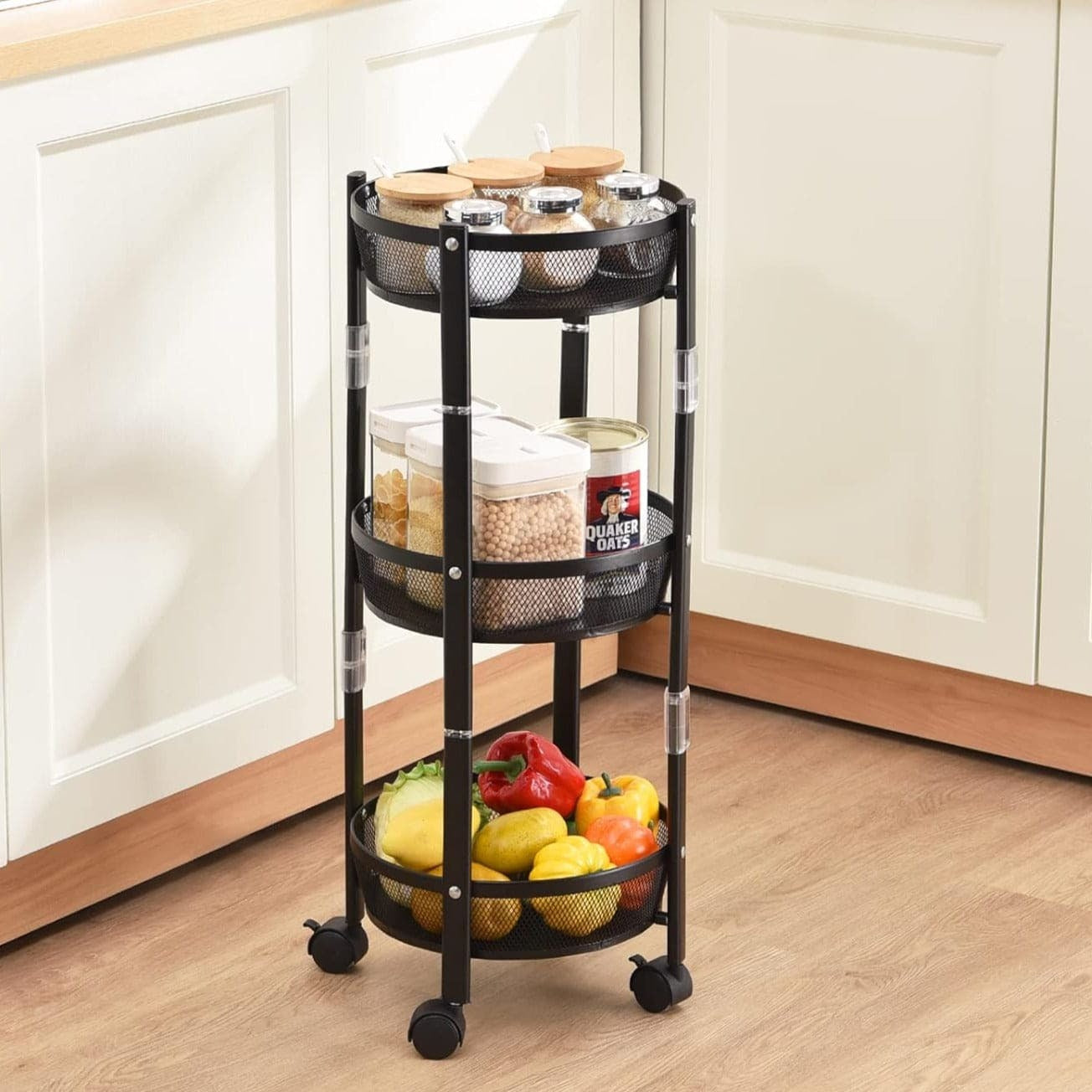3 Layer Folding Storage Cart, Flexible Food Trolley