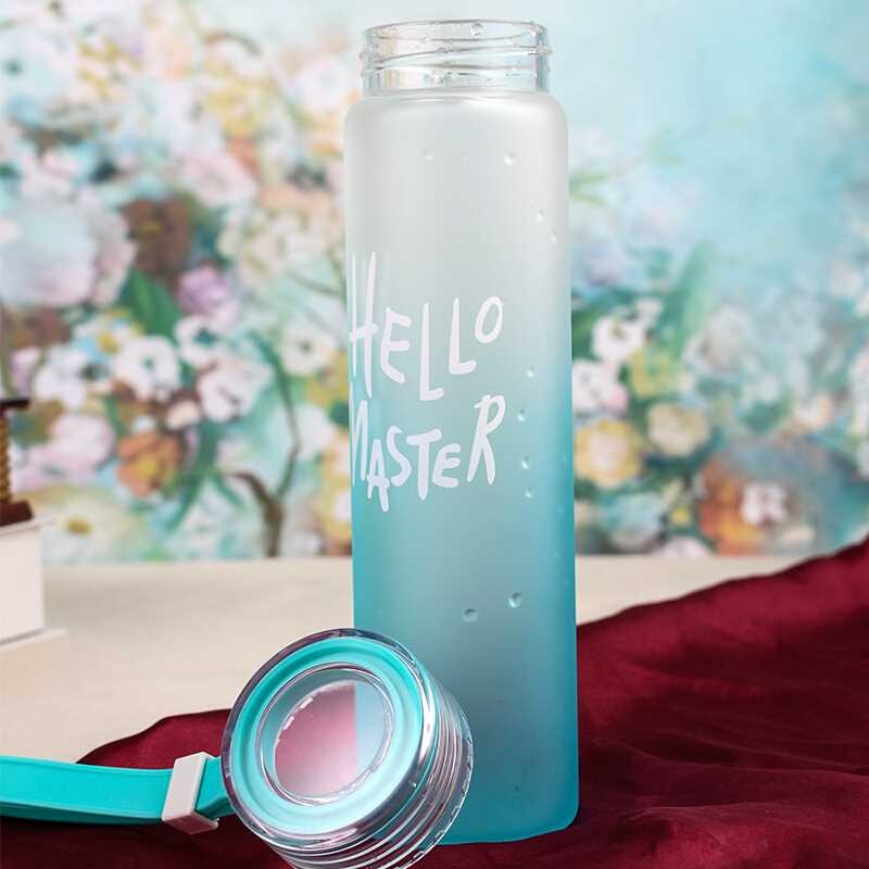 New Hello Master Frosted Crystal Glass Water Bottle – Stylish Multicolor Design – Eco-Friendly, BPA-Free, Leak-Proof with Handle for Travel, Gym, and...