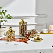 3 Pcs Acrylic Toples Gold Jar Set