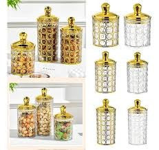 3 Pcs Acrylic Toples Gold Jar Set