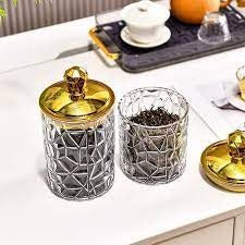 3 Pcs Acrylic Toples Gold Jar Set